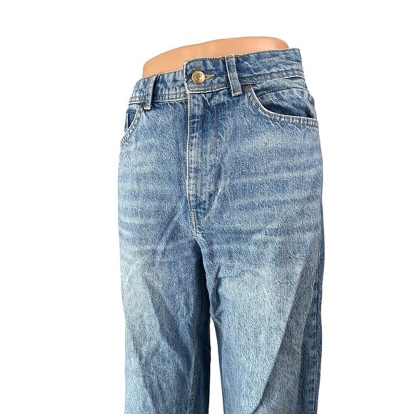 Zara Women's Blue High Waisted Raw Hem Skinny Straight Leg Denim Jeans Pants 6 - Picture 3 of 5